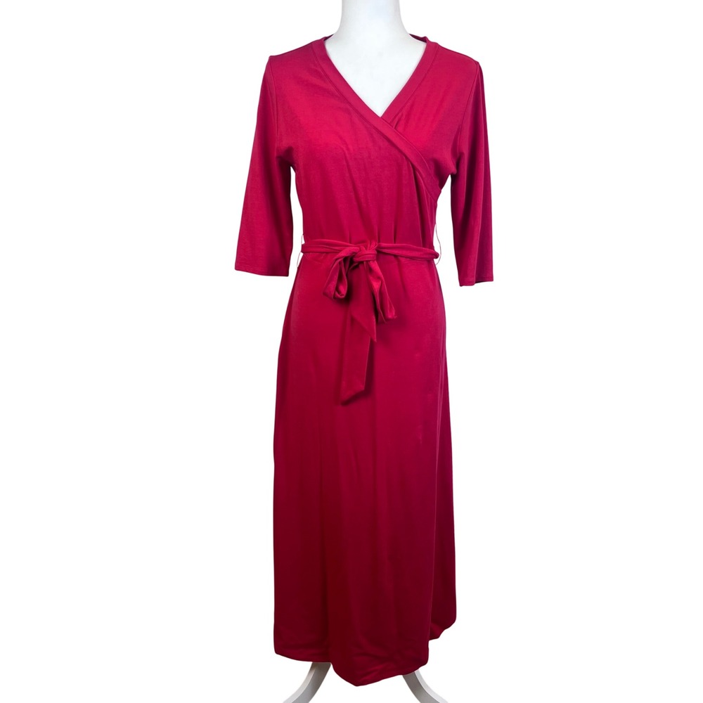 Soft Surroundings Red Faux Wrap Maxi Dress Medium Cotton Blend (B621)